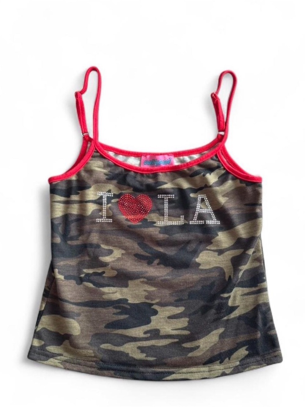 Edikted Y2K camo tank top with rhinestone "I ❤️ LA" Size S
